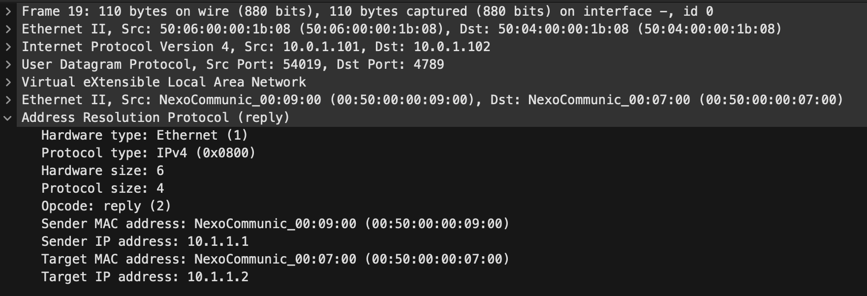 ARP reply packet seen over the DCI