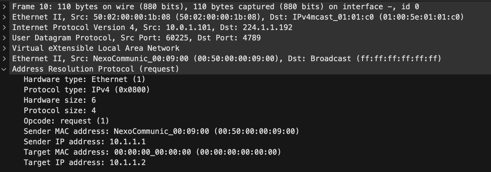 ARP request packet seen over the DCI
